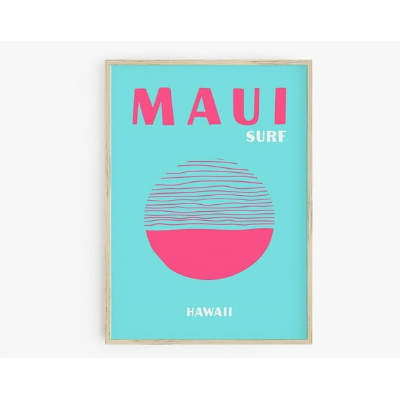 Maui Hawaii Travel Poster Print, Preppy Room Decor, Pink Blue Wall Art, Maximalist Decor, Bright Retro Poster, Y2K Print Wall Art, Modern Wall Decor, 8x12 UNFRAMED