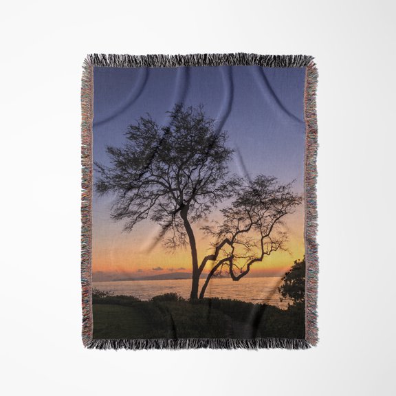 Maui, Hawaii, Usa. Trees By The Ocean At Sunset., Woven Blanket
