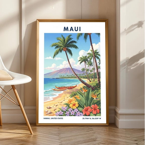 Maui Hawaiian Paradise Poster: Tropical Island Landscape Art, Unframed Poster Size 16x24
