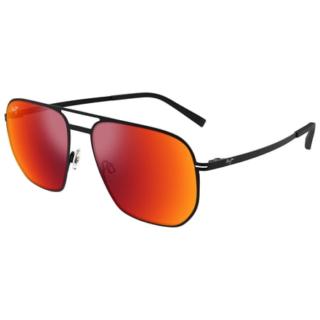 Maui Jim MJ0605S004 Red Mirror Aviator Sunglasses Sleek Black Frame Bold for Mens