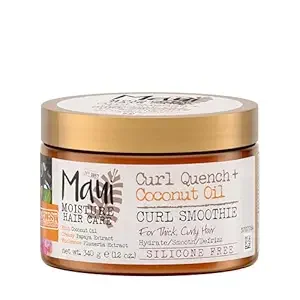 Maui Moisture Curl Quench + Coconut Oil Hydrating Curl Smoothie, Creamy Silicone-Free Styling Cream for Tight Curls, Braids, Twist-Outs & Wash & Go Styles, Vegan & Paraben-Free, 12 Ounce