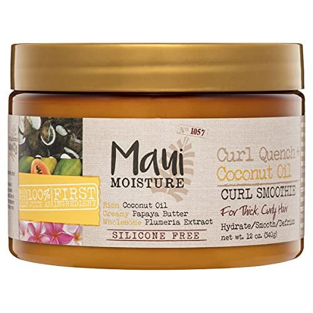 Maui Moisture Curl Quench + Coconut Oil Hydrating Curl Smoothie, Creamy Silicone-Free Styling Cream for Tight Curls, Braids, Twist-Outs & Wash & Go Styles, Vegan & Paraben-Free, 12 oz