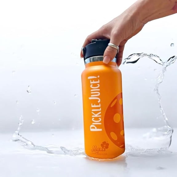 Maui Pickleball Co.™ Pickleball Water Bottle 32oz Pickleball Gifts Insulated Stainless Steel Water Bottle Funny Water Bottle PickleBall Accessories Sip/Straw Lid Pickleball Bottle (Sunset Orange)