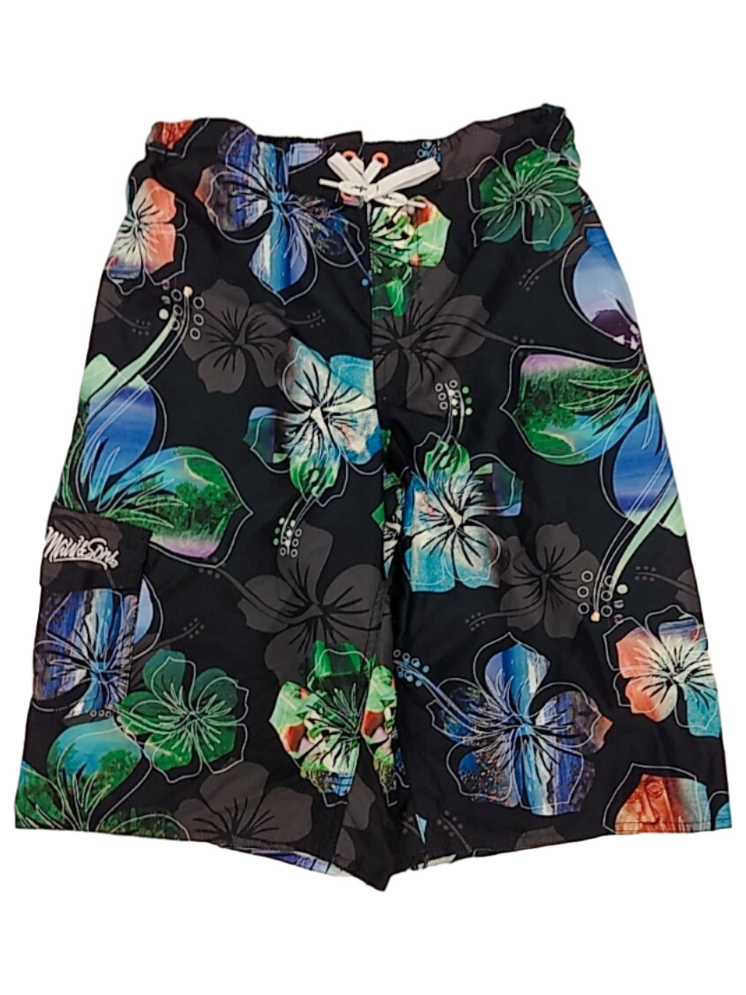 Maui & Sons Boys Black Floral Board Shorts Drawstring Swim Trunks XL 18-20