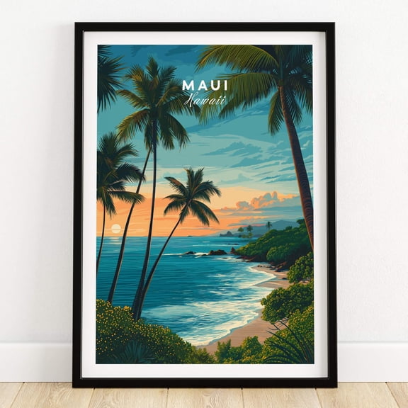 Maui Travel Poster Scenic Tropical Bay View Wall Art
