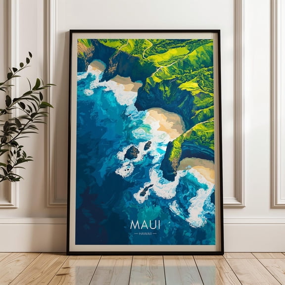 Maui Travel Print - Hawaii Wall Art Poster, United States Illustration Artwork, Pacific Ocean Home & Office Decor, Haleakala Gift Idea Wall Art, Modern Wall Decor, 16x24 UNFRAMED