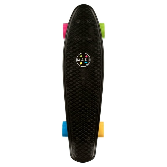 Maui and Sons 22 inch Black Cookie Logo Retro Cruiser Skateboard, 60mm Diameter PU Wheels