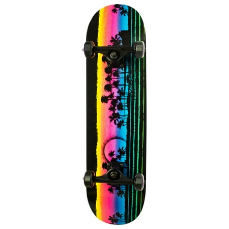 Maui and Sons 32" Black Bayside Popsicle Skateboard with Sunset Deck Art, 54 mm x 32 mm Wheels