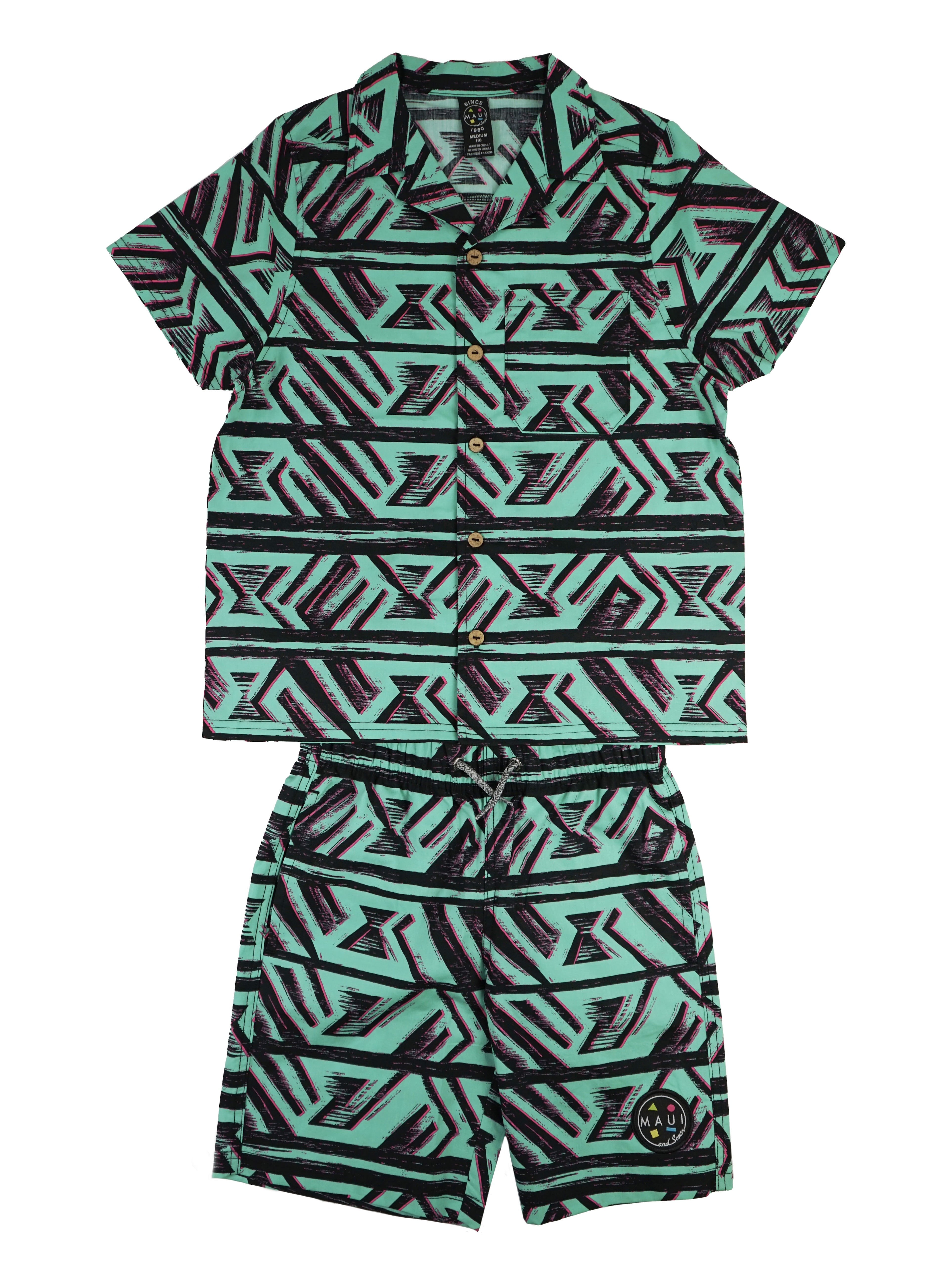 Maui and Sons Boys Cabana Set, Rumble Short Sleeve Set, Celadon, Resort-Ready Lightweight Set