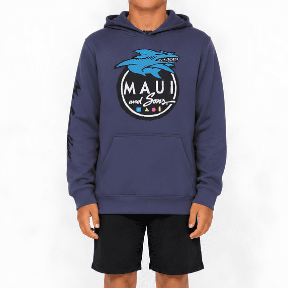 Maui and Sons Boys Twisted Shark Fleece Pullover Hoodie Double Sided Graphic Sweatshirt