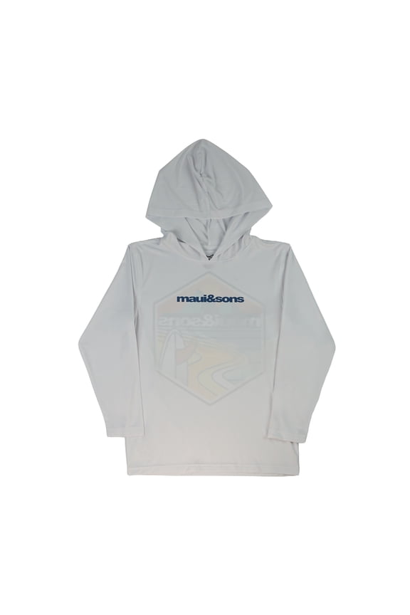 Boys Hooded LS Sunshirt, The Beach UV Protection Top, White, Swim Cover Sunwear