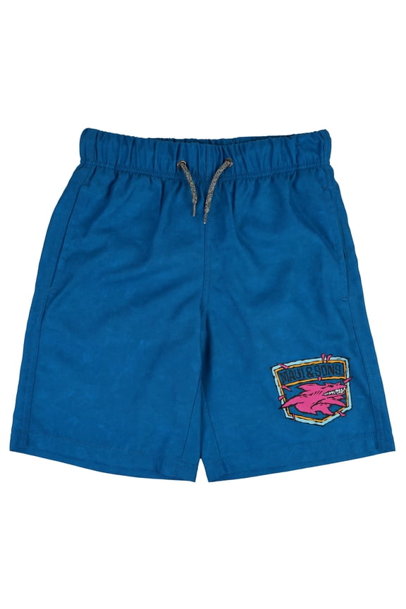 Boys Swim Shorts, Aggro Twist Graphic Trunks, Blue Sky, Active Swimwear