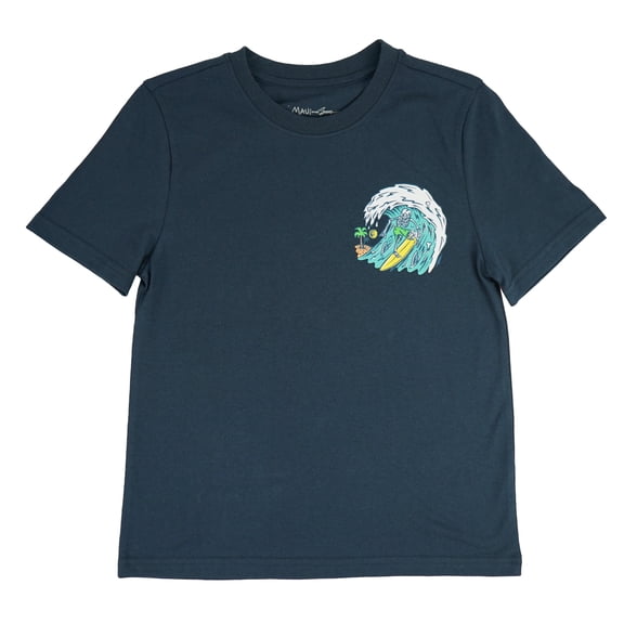 Maui and Sons Boys T-Shirt, Never Stop Graphic Tee, Navy, Casual Everyday Surfwear