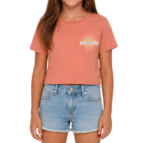 Maui and Sons Chill Vibes Short Sleeve Girl's T-Shirt Crew Neck Graphic Tee Inspired by California Surf Culture & Designed for Everyday Comfort