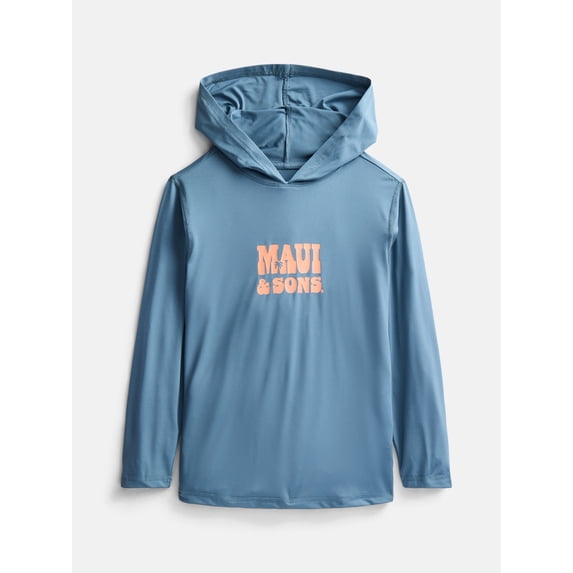 Maui and Sons Boy's Cool Waves Hooded Long Sleeve Sun Shirt Made With 50+ UPF Protection Moisture Wicking Fabric Designed for Everyday Comfort