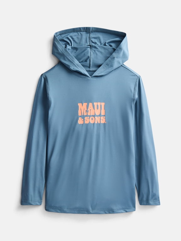 Boy's Cool Waves Hooded Long Sleeve Sun Shirt Made With 50+ UPF Protection Moisture Wicking Fabric Designed for Everyday Comfort
