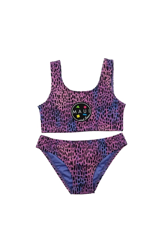 Girls Swimsuit, Organica 2Pc LS Swim Top and Bottom, Purple, Eco Graphic Swim Set