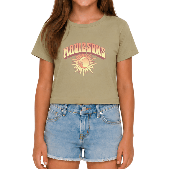 Maui and Sons Cosmic Vibes Short Sleeve Girl's T-Shirt Crew Neck Graphic Tee Inspired by California Surf Culture & Designed for Everyday Comfort