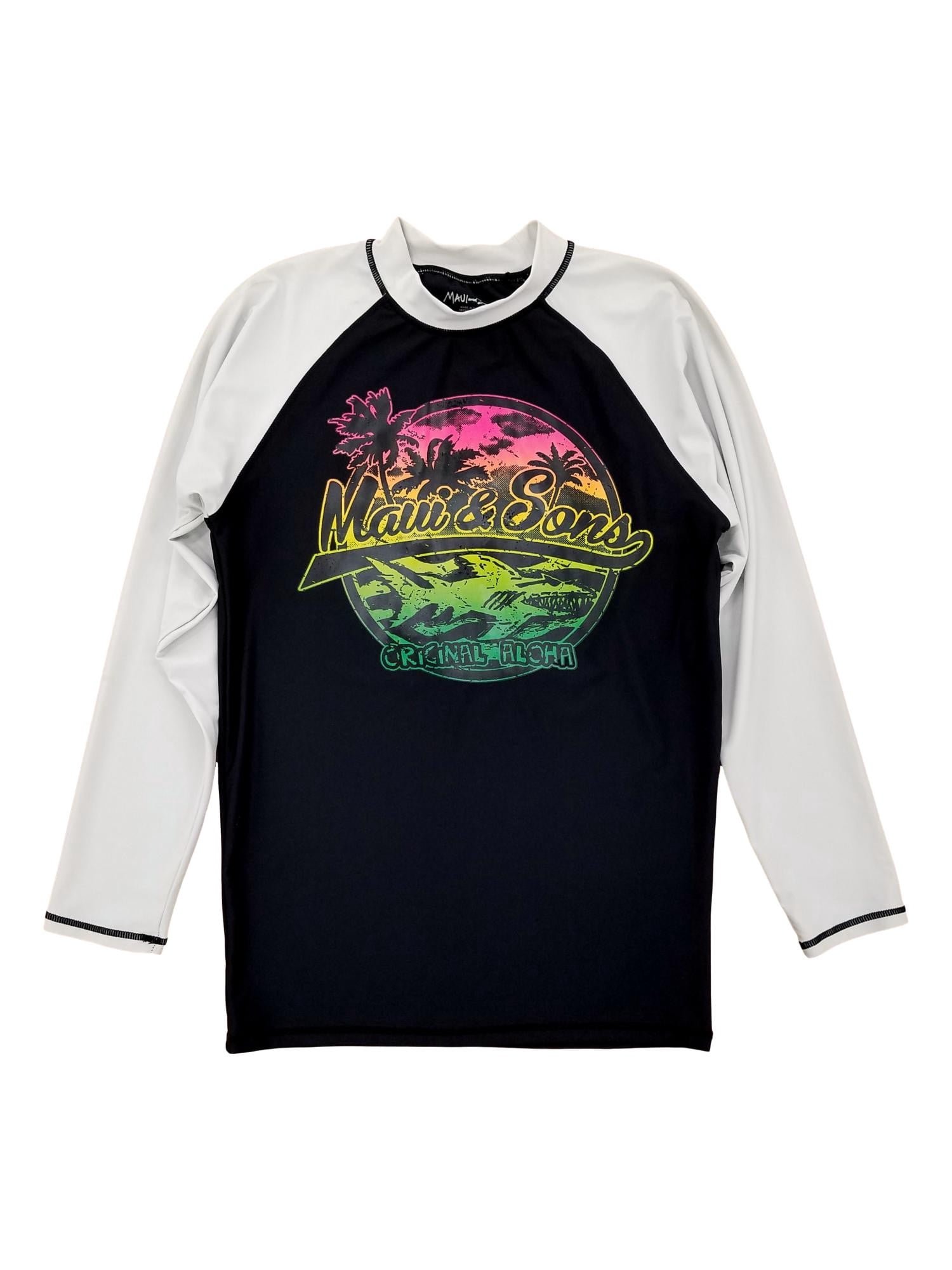 Maui and Sons Mens Black & Gray Long Sleeve Rash Guard Swim Shirt