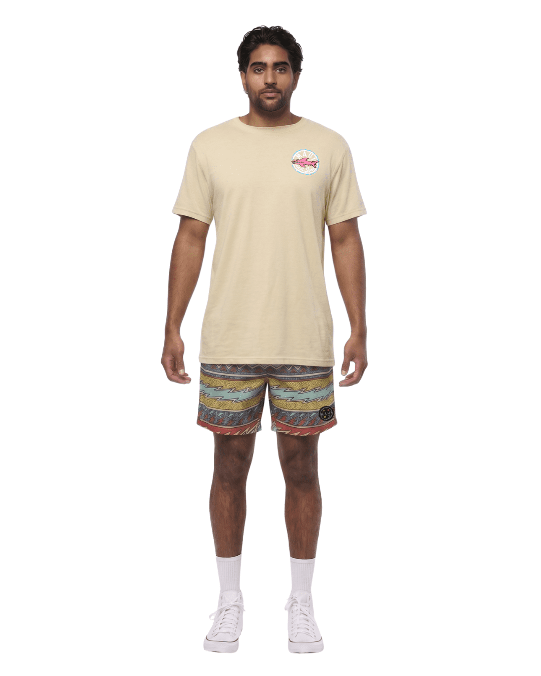 Maui and Sons Sunday Stripe Men's Swim Trunks | Classic Multicolor Quick Drying Pool Shorts Inspired by California Surf Culture & Designed for Everyday Comfort