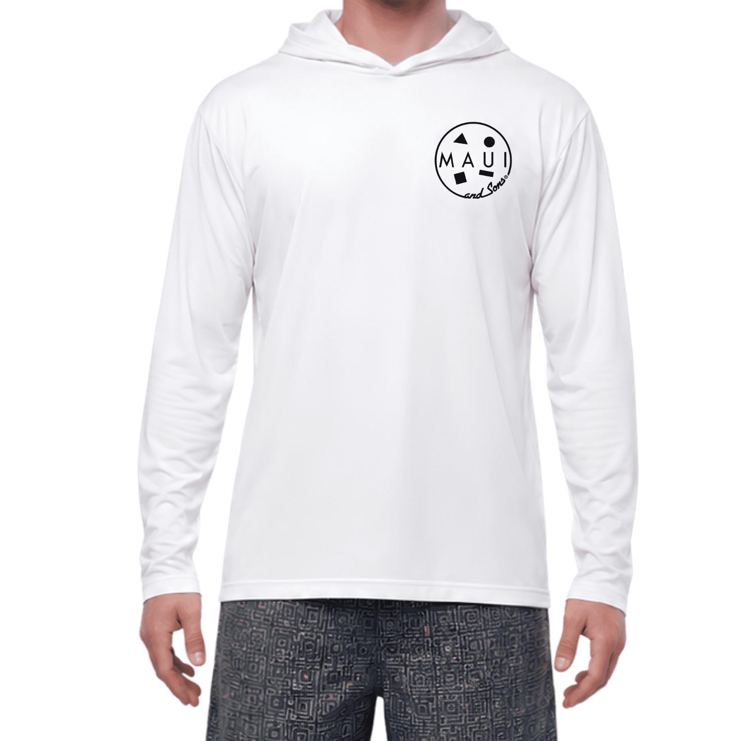 Maui and Sons Classic Cookie White Hooded Long Sleeve Sun Shirt for Men Made With 50+ UPF Protection Moisture Wicking Fabric Designed for Everyday Comfort