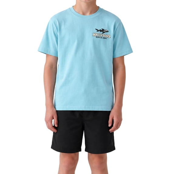 Maui and Sons Movin T-Shirt for Boys, Classic Steel Blue Short Sleeve Crew Neck Graphic Tee Inspired by California Surf Culture & Designed for Everyday Comfort