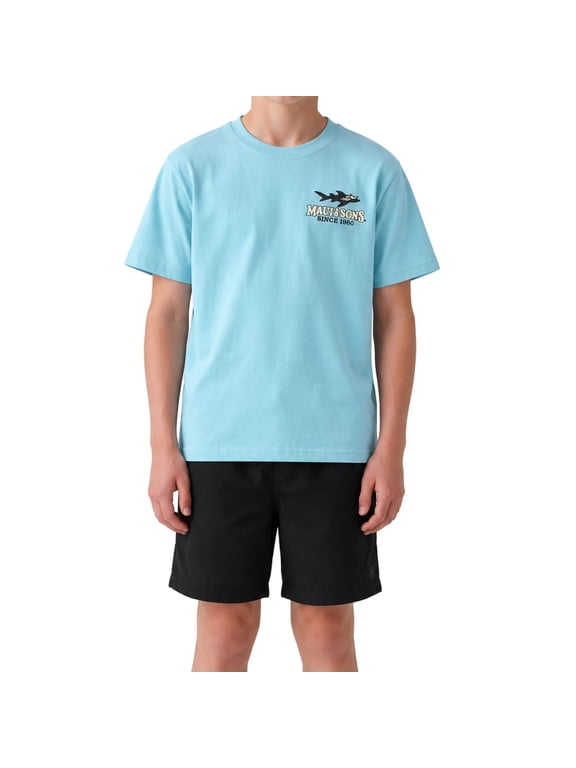 Movin T-Shirt for Boys, Classic Steel Blue Short Sleeve Crew Neck Graphic Tee Inspired by California Surf Culture & Designed for Everyday Comfort