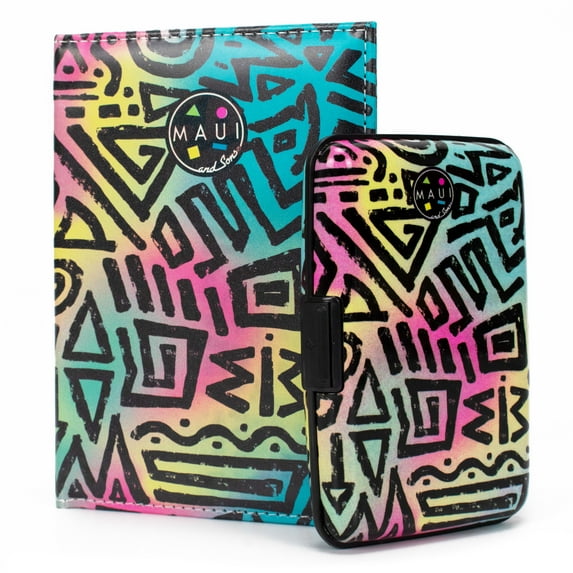 Maui and Sons RFID Protected Wallet and Passport Cover Set (Tribal Gradient)
