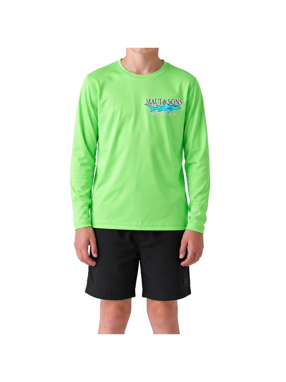 Boy's Rooster Green Long Sleeve Sun Shirt Made With 50+ UPF Protection Moisture Wicking Fabric Designed for Everyday Comfort
