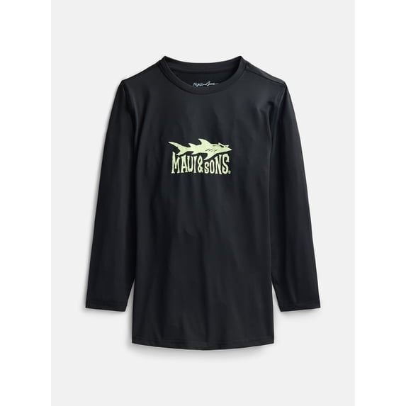 Maui and Sons Boy's Straight On Black Long Sleeve Sun Shirt Made With 50+ UPF Protection Moisture Wicking Fabric Designed for Everyday Comfort