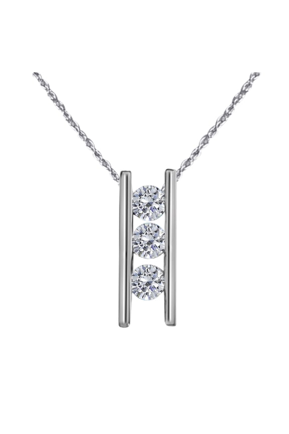 0.24 Carat Three Stone Diamond Ladder Pendant Necklace for Women, 4 channel 14K White Gold Gifts for Her with 18'' Chain