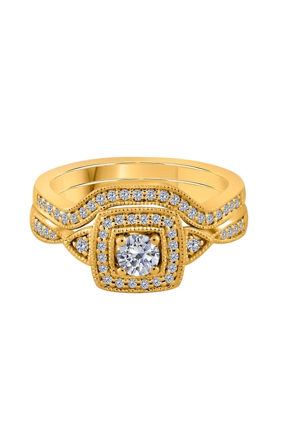 0.50 Carat Diamond Bridal Set Engagement Ring for Women 10K Rose, White & Yellow Gold, 4-Prong Setting, Gift for her