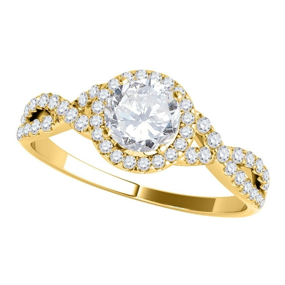 Mauli Jewels 0.50 Carat Halo Diamond Engagement Rings for Women, 4 Prong 14K Solid Yellow Gold Wedding Rings Gifts for Her