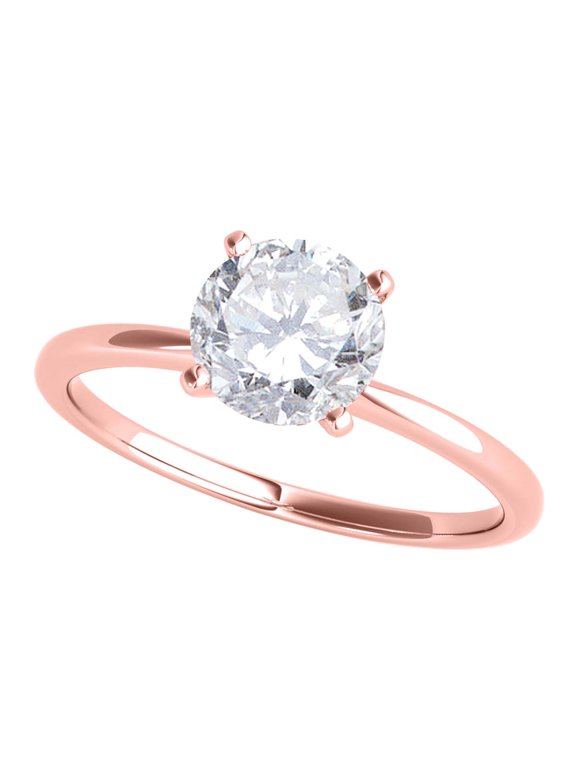 0.50 Carat Round Diamond ( I-J/ I1-I2 ) Prong Set Solitaire Ring In 10K Solid Rose Gold, Ring Size 7