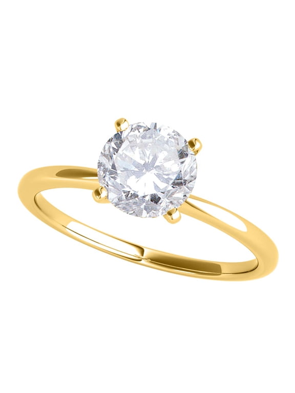 0.50 Carat Round Diamond ( I-J/ I1-I2 ) Prong Set Solitaire Ring in 10K Yellow Gold, Ring Size 5