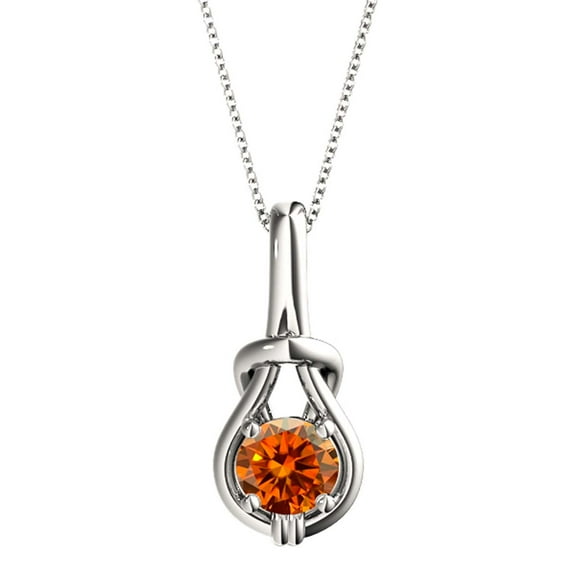 Mauli Jewels 0.50 ct Round Orange Moissanite Love Knot Pendant Necklace for Women in 10K Gold, D-VS1/VS2 Clarity with 18" Silver Cable Chain