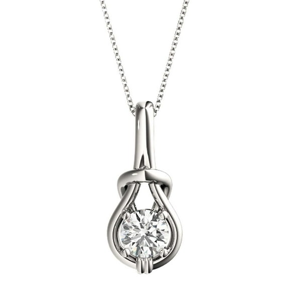 Mauli Jewels 0.50 ct Solitaire White Moissanite Love Knot Pendant Necklace for Women in 10K Gold, D-VS1/VS2 Clarity with 18" Silver Cable Chain