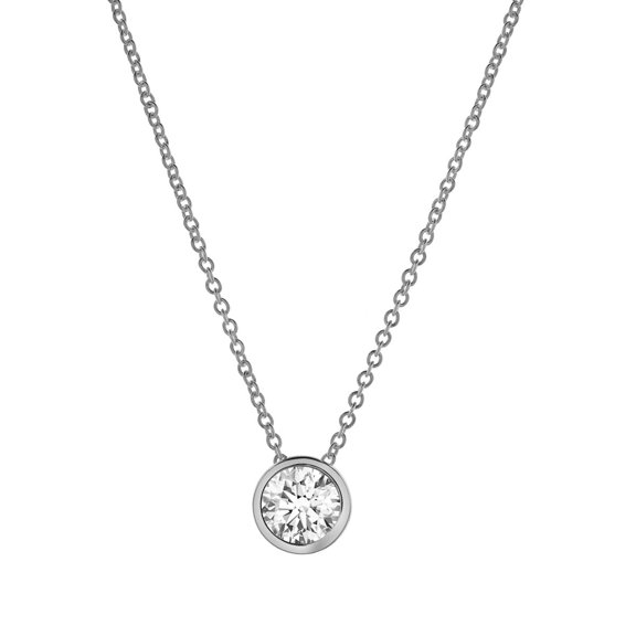 Mauli Jewels 0.75 Carat Labgrown Bezel Set Round Diamond Necklace for Women in 14k White Gold, E-F, VS1 Clarity