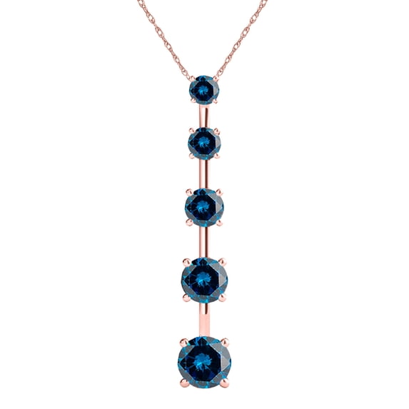 Mauli Jewels 1.00 Carat Blue Natural Diamond Women Five Stone Unique Pendant Necklace In 14K Rose/ White And Yellow Solid Gold With 18 Box Chain|Silver Chain