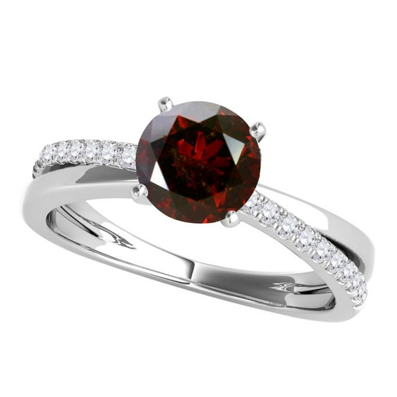Mauli Jewels 1.00 Carat Natural Red & White Diamond Solitaire Twisted Shank Engagement Ring In 18K Solid White Gold, Ring Size 9