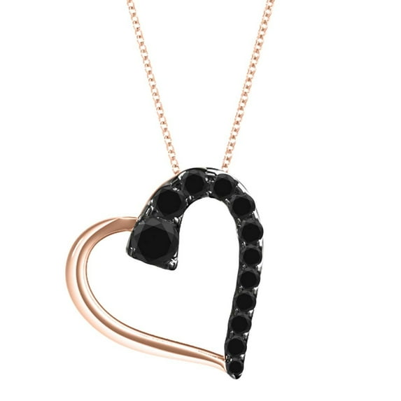 Mauli Jewels 1.00 Carat Natural Round Black Diamond Heart Shape Pendant Necklace for Women 14K Solid Rose White Yellow Gold With 18 Gold Plated 925 Sterling Silver Box Chain|Silver Chain