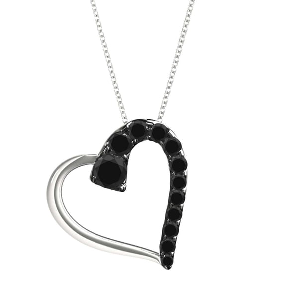 Mauli Jewels 1.00 Carat Natural Round Black Diamond Heart Shape Pendant Necklace For Women In 14K Solid Rose White Yellow Gold With 18 Gold Plated 925 Sterling Silver Box Chain|Silver Chain