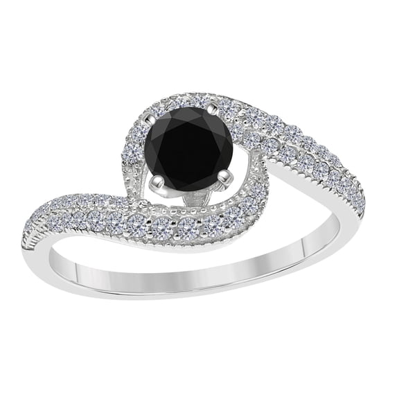 Mauli Jewels 1.00 Carat Natural Round Blue & White Diamond/ Halo Style/ Curved/ Engagement Ring 4 Prong-Setting10K Solid White/ Rose/ Yellow Gold for women