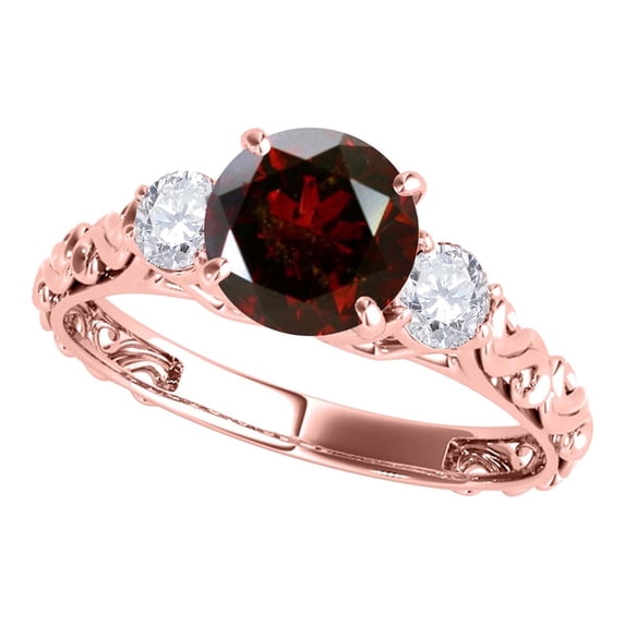Mauli Jewels 1.05 Carat Red & White Diamond 3-Stone Antique Engagement Ring for Women, 18K Rose Gold, Vintage Bridal Wedding Ring