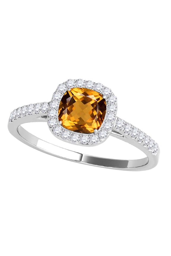 1.15 CT Natural Citrine & Diamond Ring in 10K Rose White & Yellow Gold | Cushion Cut Center Stone | Prong Set Bridal Ring for Women