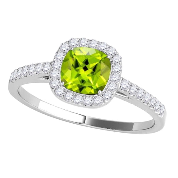 Mauli Jewels 1.15 CT Natural Peridot & Diamond Ring in 10K Rose White & Yellow Gold | Cushion Cut Center Stone | Prong Set Bridal Ring for Women