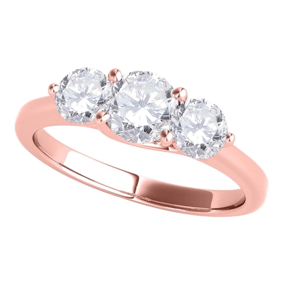 Mauli Jewels 1/2 Carat Three-Stone Diamond Engagement Ring for Women | 14K Solid Rose Gold 4-Prong Setting | Natural Conflict-Free Bridal Wedding Ring | Promise Ring Gift for Her