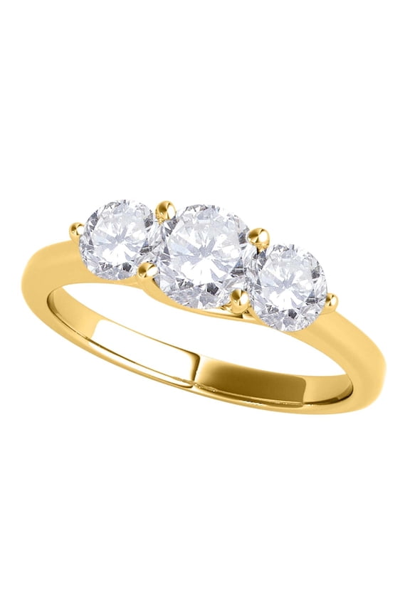 1/2 Carat Three-Stone Diamond Engagement Ring for Women | 14K Solid Yellow Gold 4-Prong Setting | Natural Conflict-Free Bridal Wedding Ring | Promise Ring Gift for Her