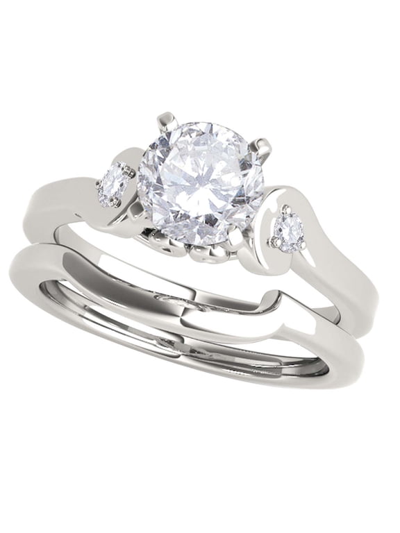 1/2 Carat Diamond Engagement Rings for Women, 10K White Gold Wedding Ring Set Gifts for Her