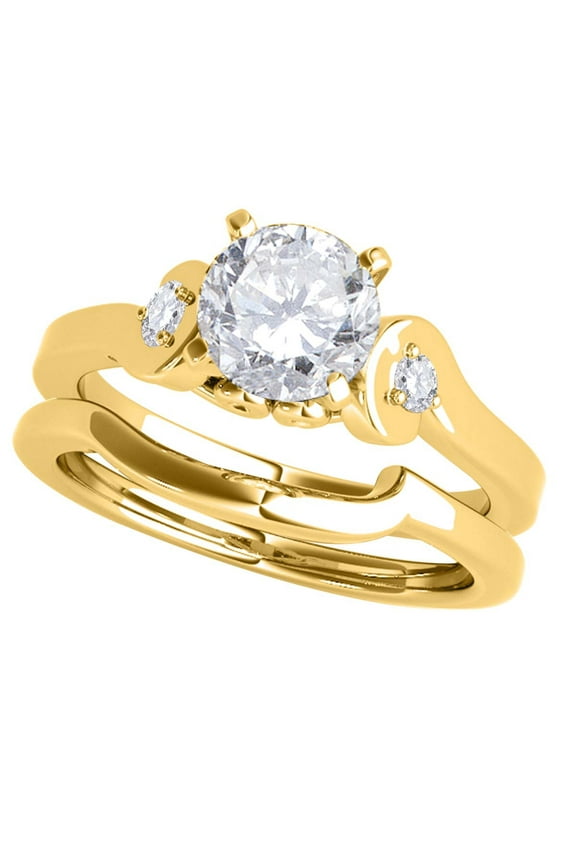 1/2 Carat Diamond Engagement Rings for Women, 10K Solid Yellow Gold Wedding Ring Set Gifts for Her